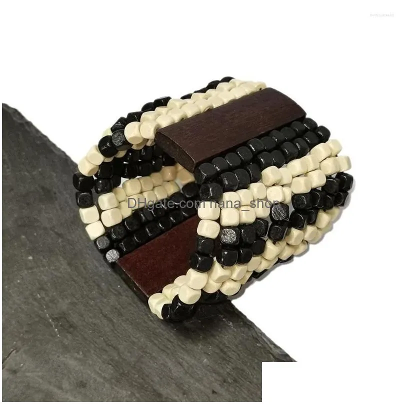 strand multilayers wood beads bracelets for women bohemian wide wooden beaded bracelet bangle ethnic trend jewelry uken