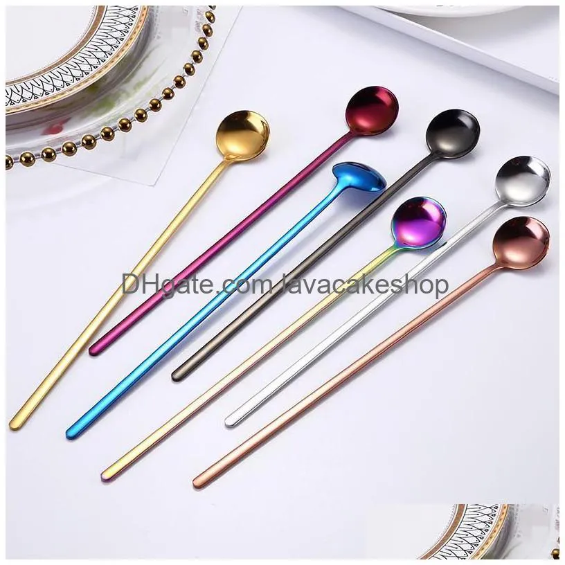 stainless steel bar spoon long handle tableware ice cream dessert tea coffee stirring scoop kitchen specular dinnerware ladle small 3 2sz