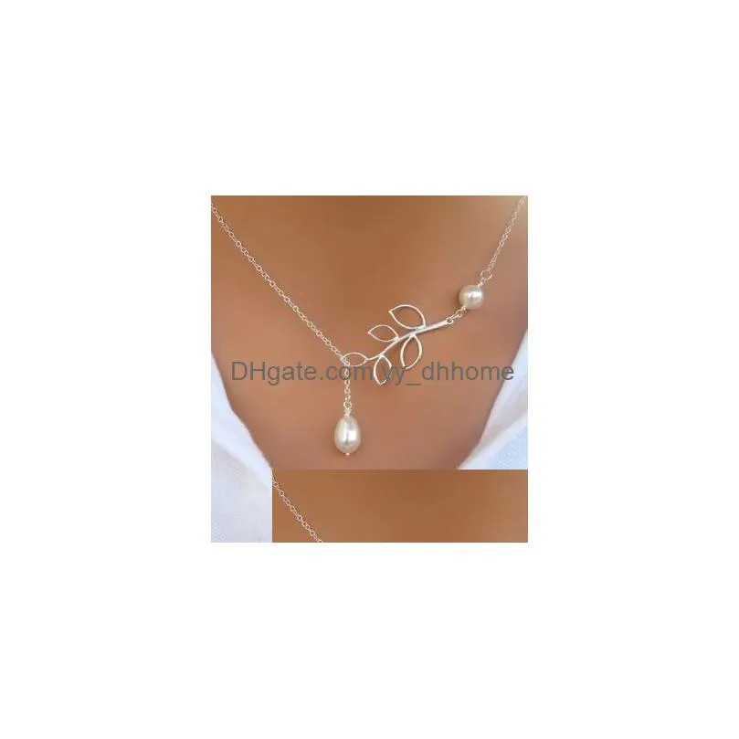 wholesalewholesale fashion silver plated simple lucky leaf leaves shaped collar statement pendant necklace for women jewelry