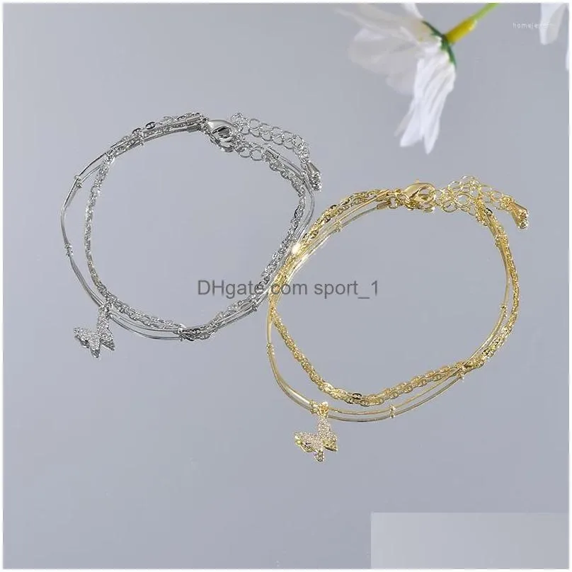 link bracelets arrival double layer butterfly bracelet for women girl shiny crystal bangle hand chain elegant fine jewelry birthday