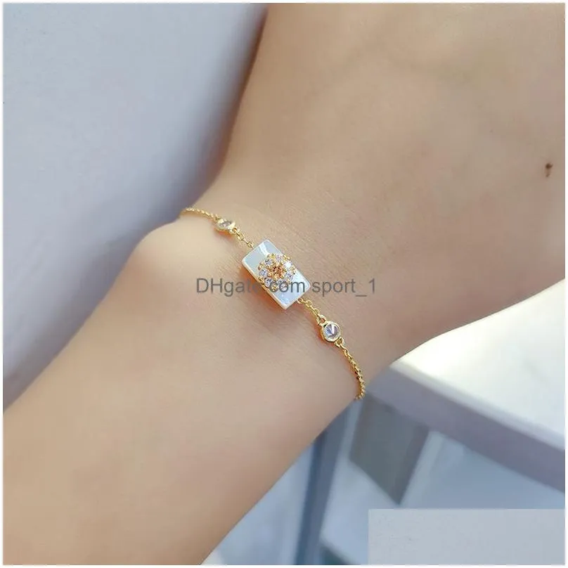 link bracelets simple white shellfish board metal zircon flowers bracelet for women girls jewellery