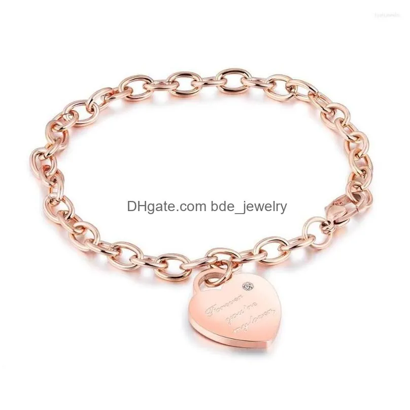 link bracelets trendy titanium stainless steel heart charm rose gold color female models love chain b18195