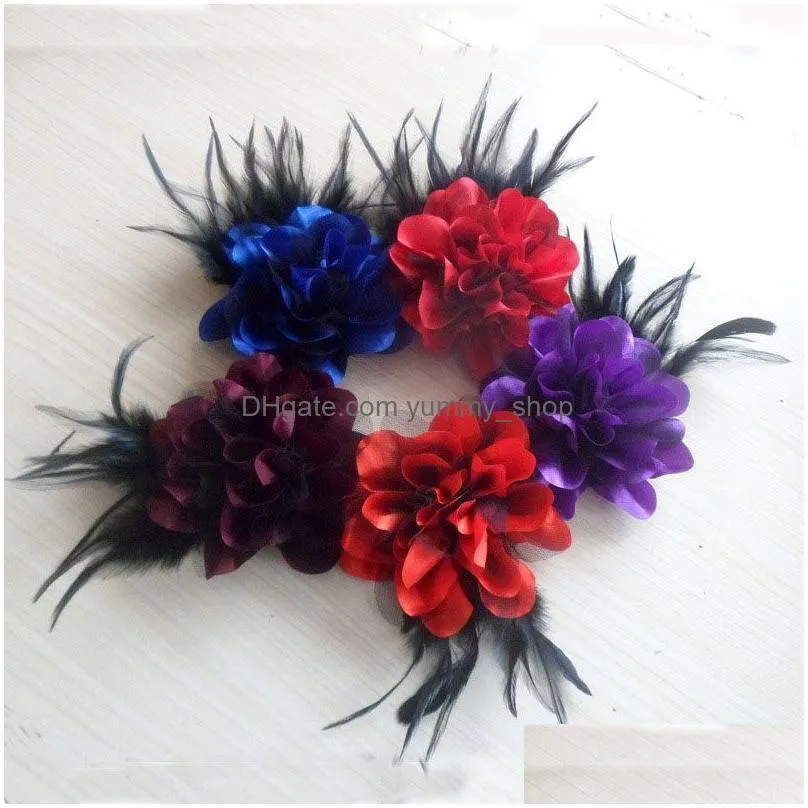 wholesale flower feather brooch hair accessories wedding corsage large brooches for women and men broches jewelry fashion rooch 2xz12