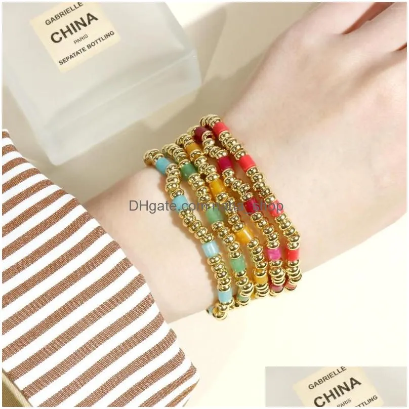 strand bohemian summer colorful gold beads bracelets for women ins fashion natural stone elastic jewelry gifts wholesale