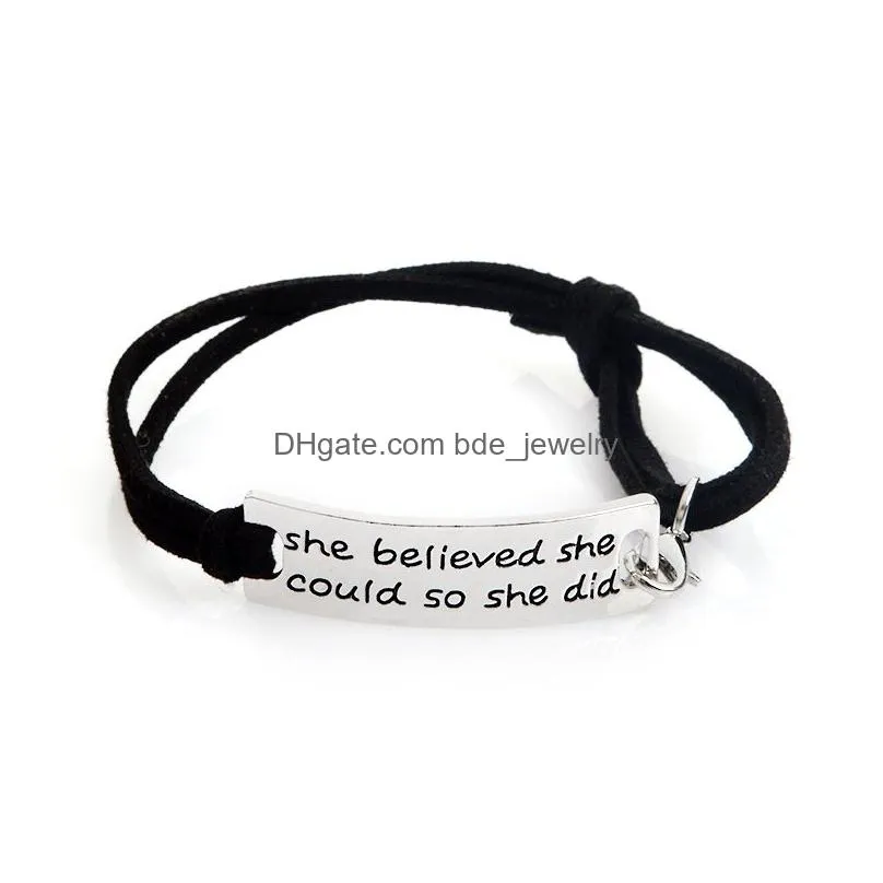 wholesale qihe jewelry she believed she could so she didencouraged inspirational letter bracelet tag charm for women gifts