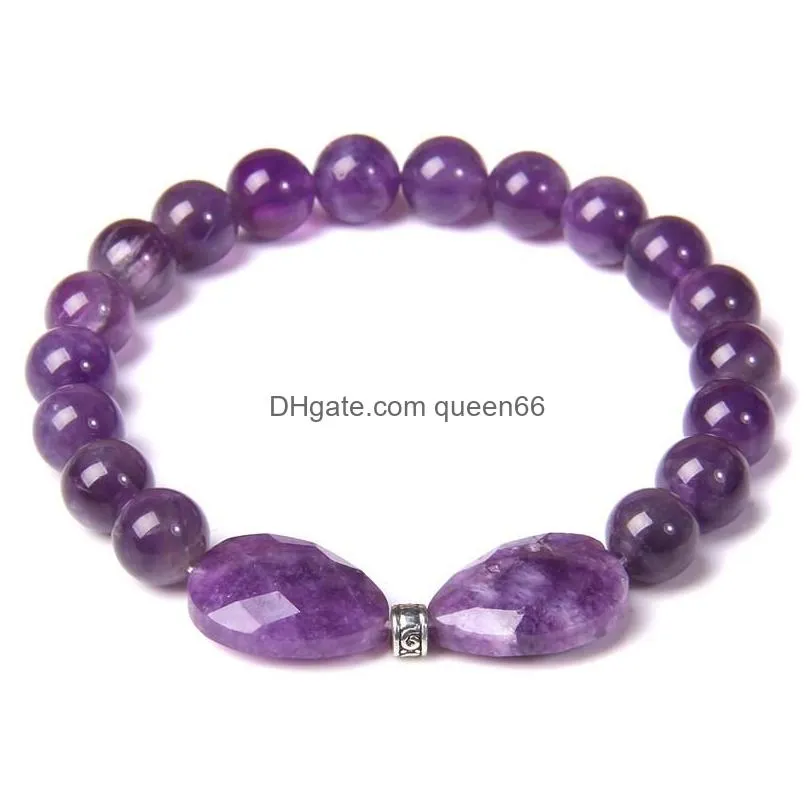 strand beaded strands women bracelets butterfly bow pattern natural mineral stone amethysts opal quartzs beads bracelet healing reiki