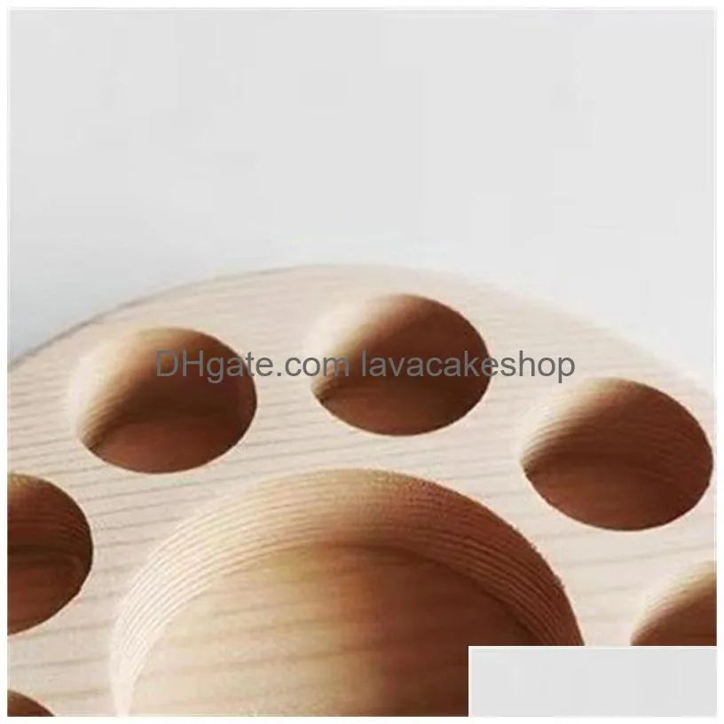 round multihole stand rack essential oil display organizer holder one layer shelf log color natural wooden custom tailor 9bq b2