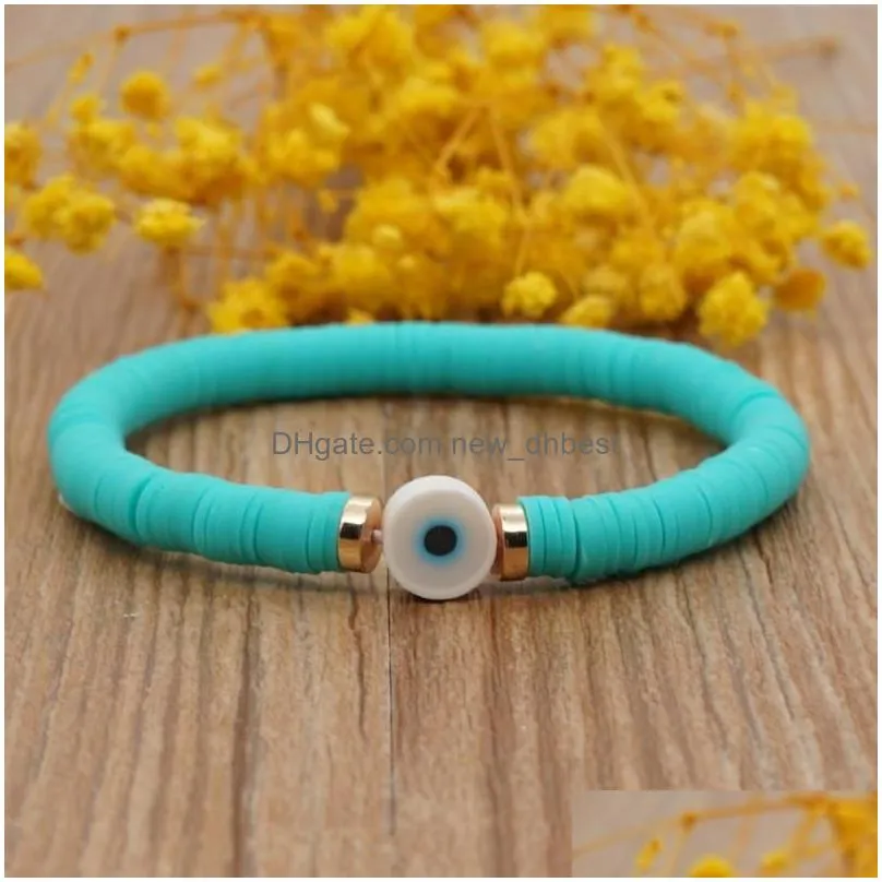 strand 6mm mixed demon eye polymer clay bracelet for women adjustable elastic soft pottery female gift friend couple