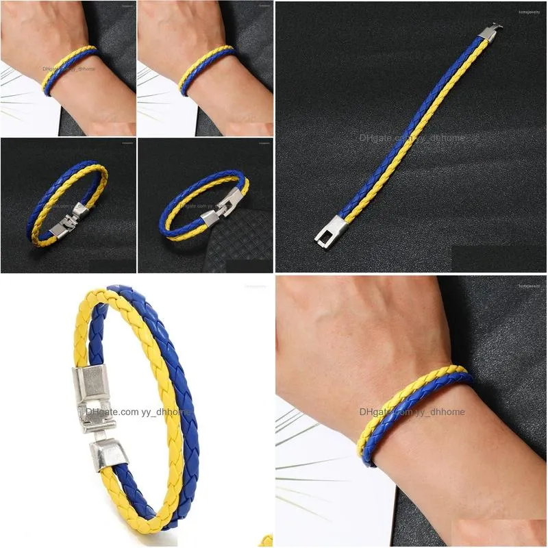 link bracelets blue yellow bracelet ukrainian flag color jewelry ukraine braided leather for men women kids