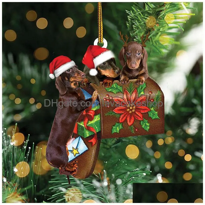 christmas tree hanging pendant acrylic santa dachshund tiny miniature xmas home ornament decoration