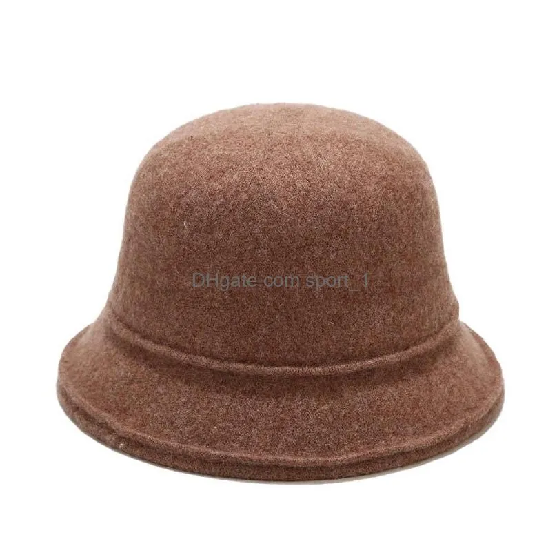 wide brim hats retro pure wool fisherman hat women street trend basin autumn winter outdoor solid color vintage warm cap