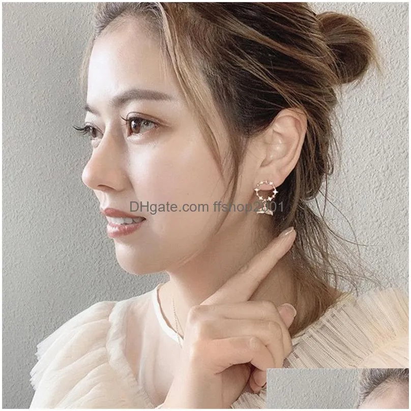 stud fishtail earrings crystal earring geometric mermaid for woman korean bijoux party jewelry gifts wholesale