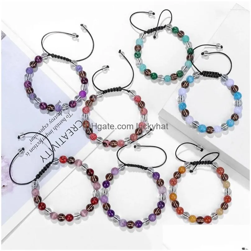 strand colorful mix stone beaded bracelet quartzs agat rope woven bracelets adjustable trendy healing bangle for men women jewelry