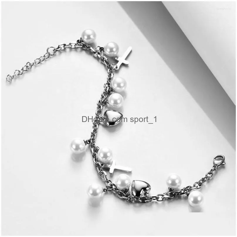 link bracelets 2023 titanium steel creative cross love pearl bracelet womens fashion personality stainless birthday gifts