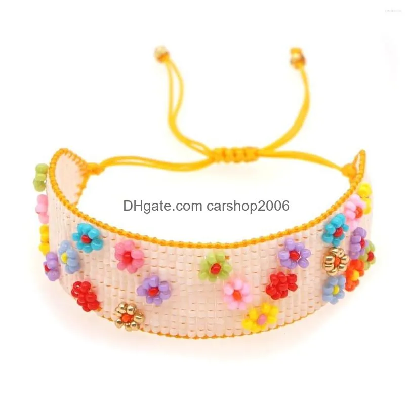 link bracelets simple bohemian handmade jewelry miyuki rice beads woven small daisy flowers love letter wide bracelet