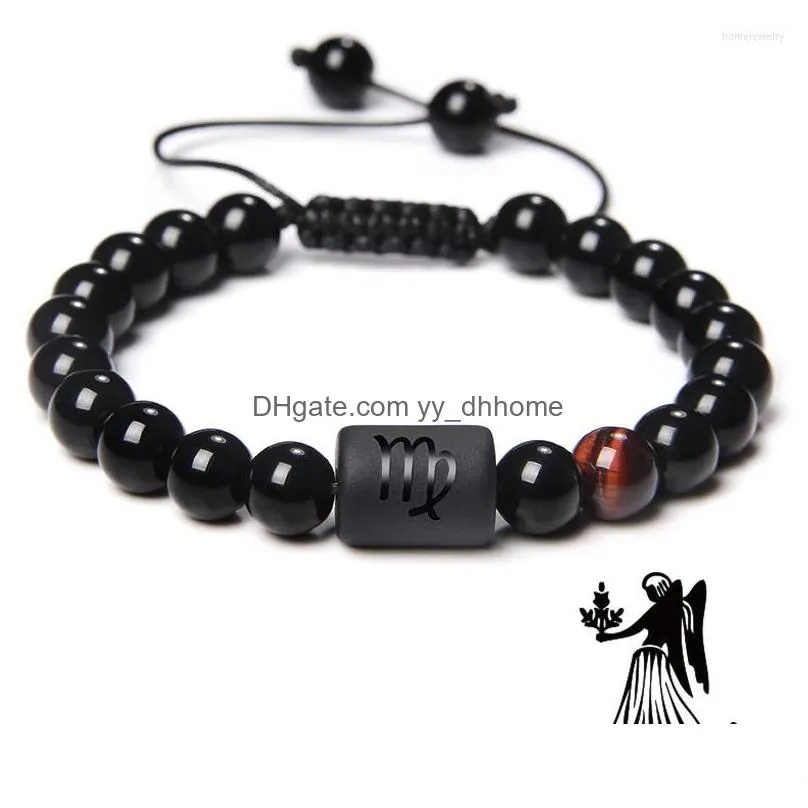 strand handmade 12 zodiac sign constellation horoscope beads braided bracelet natural stone birthday gift for women men