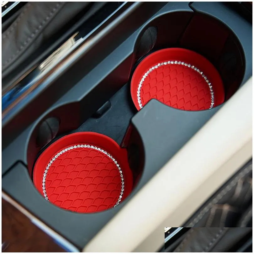 car coaster mats water cup bottle holder antislip diamond rhinestone silica gel waterproof car coasters for cup holders