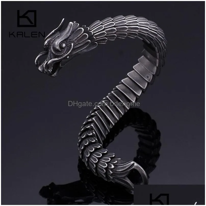punk animal dragon head charm bracelet men stainless steel black matte china dragon blessing bracelet bangle jewelry