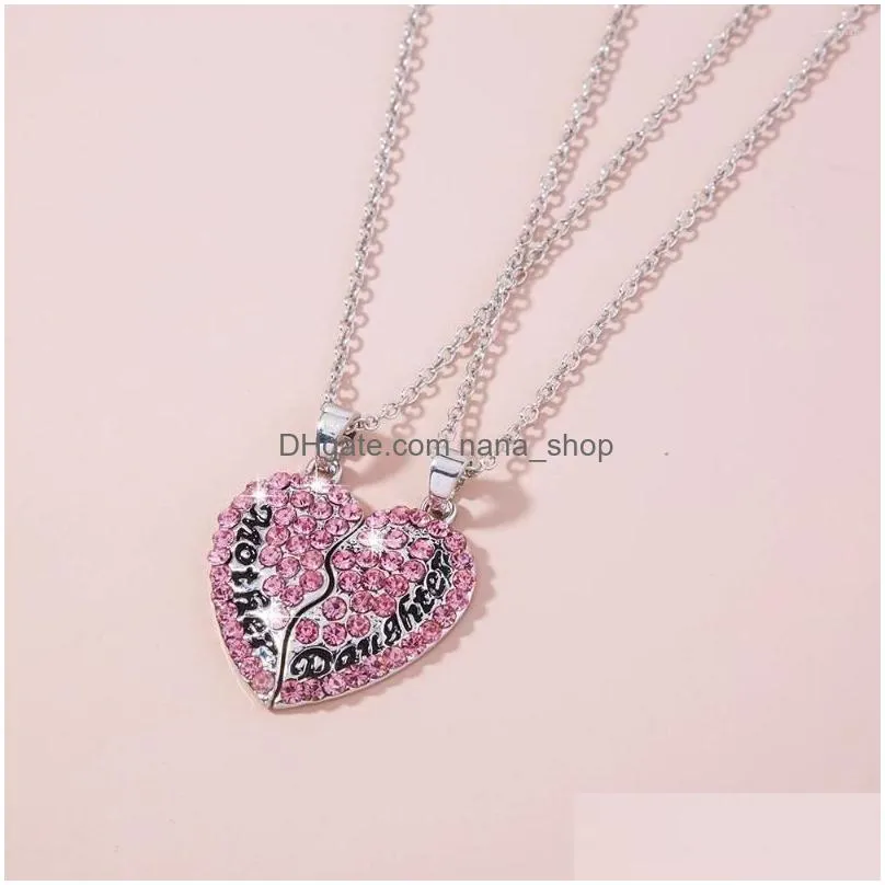 pendant necklaces 2pc fashion broken heart women men hip hop jewelry silvercolor copper chain pink rhinestone statement necklace