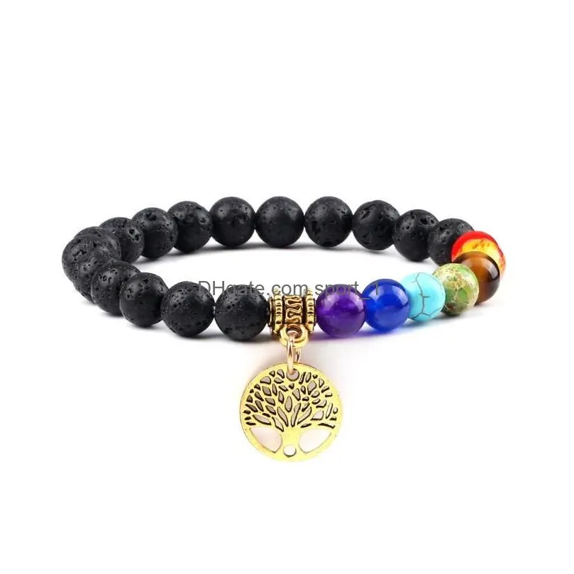 7 chakra life tree bracelets 8mm natural volcanic stone reiki healing engry beads bangles women men yoga bracelet jewelry gift