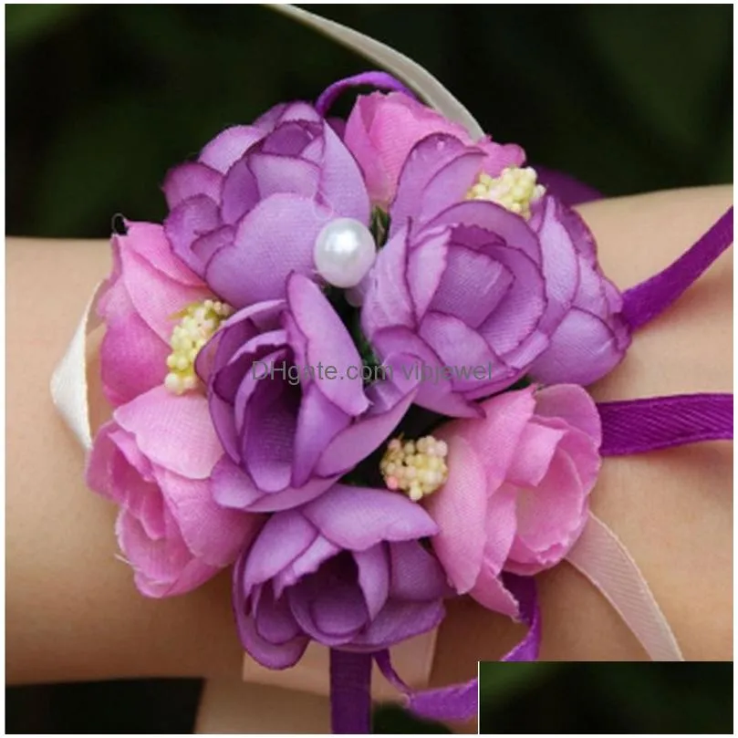 wholesale 1 pcs delicate wrist corsage bracelet bridesmaid sisters hand flowers wedding party bridal prom 