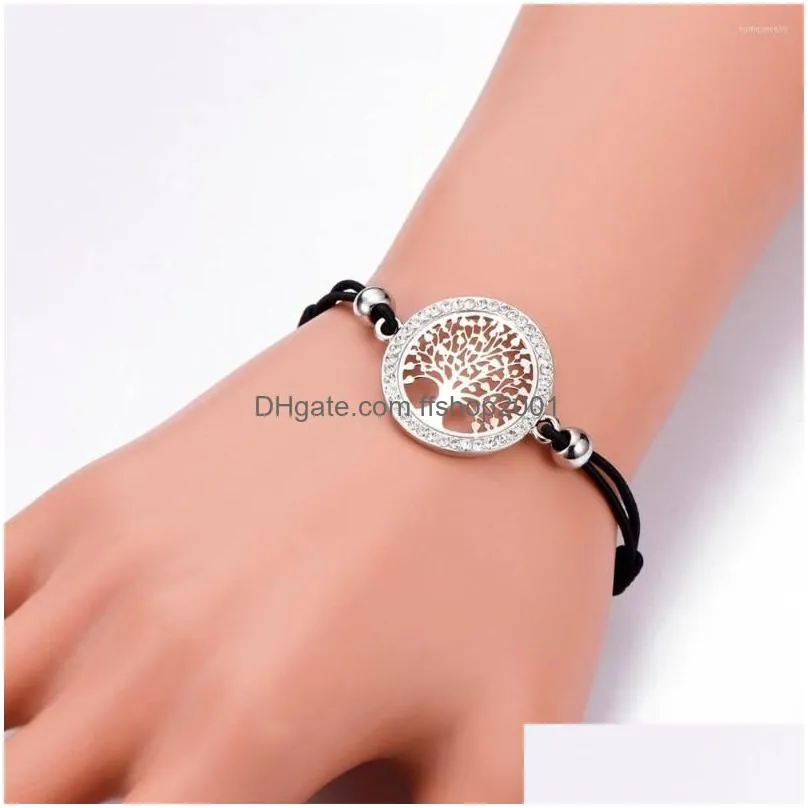 link bracelets tree of life charm crystal bracelet for women adjustable black elastic rope christmas birthday gift jewelry 2022