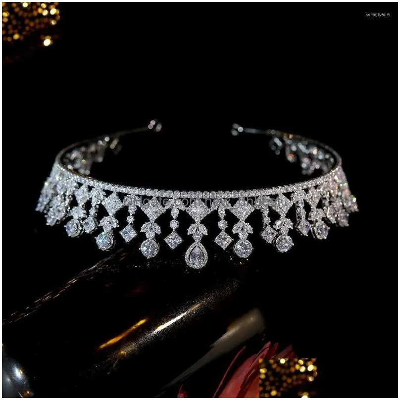 hair clips wedding bride silver tiara zircon bridal headband headpiece women accessories crown jewelry