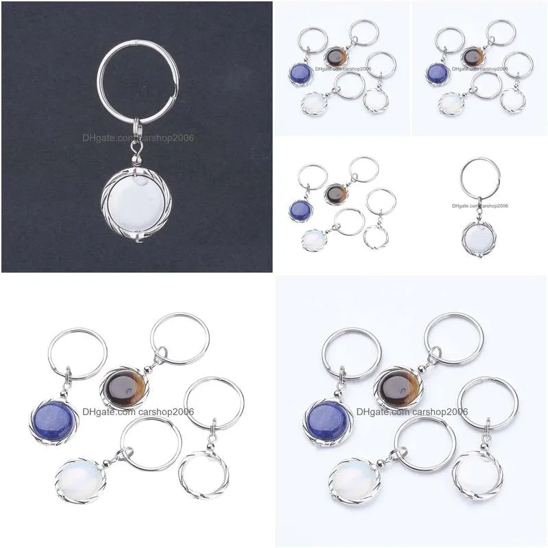 natural crystal stone keychains flip gem stainless steel keychain pendant fashion accessories keyring key chains