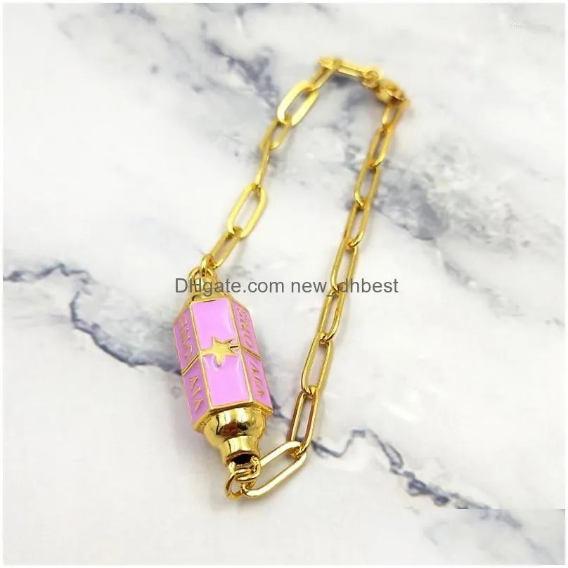 link bracelets vintage dripping oil colorful hexagon star words letter pendant bracelet charm fashion cute style for men women