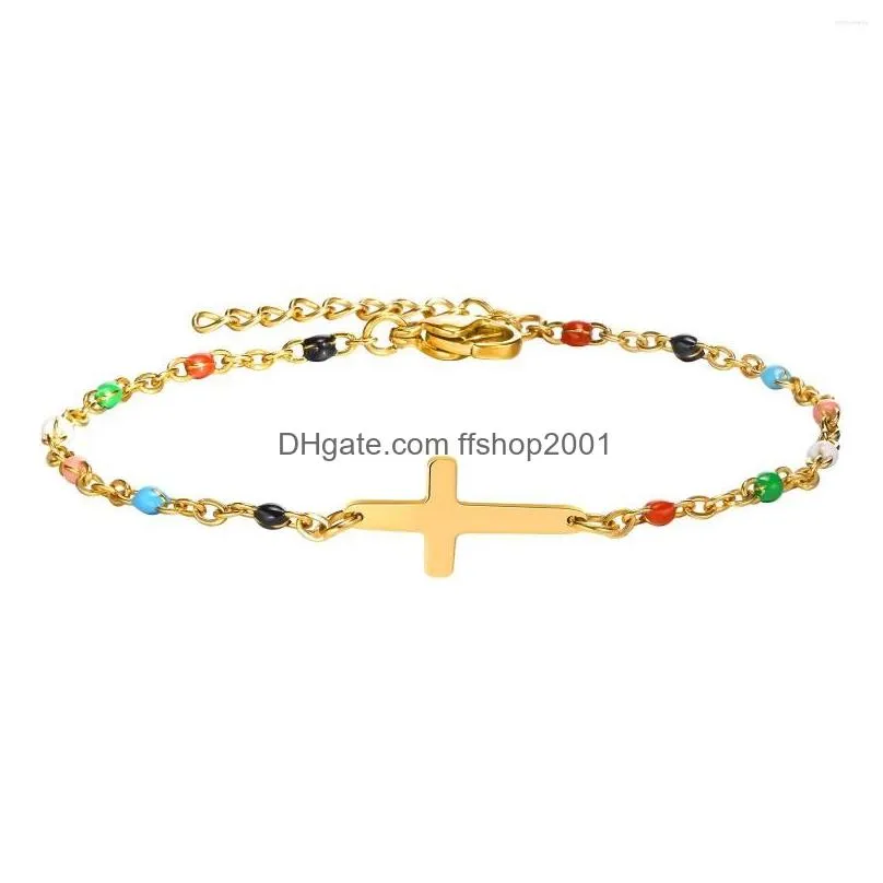 link bracelets cross bracelet women charms beaded chain stainless steel femme mujer pulsera