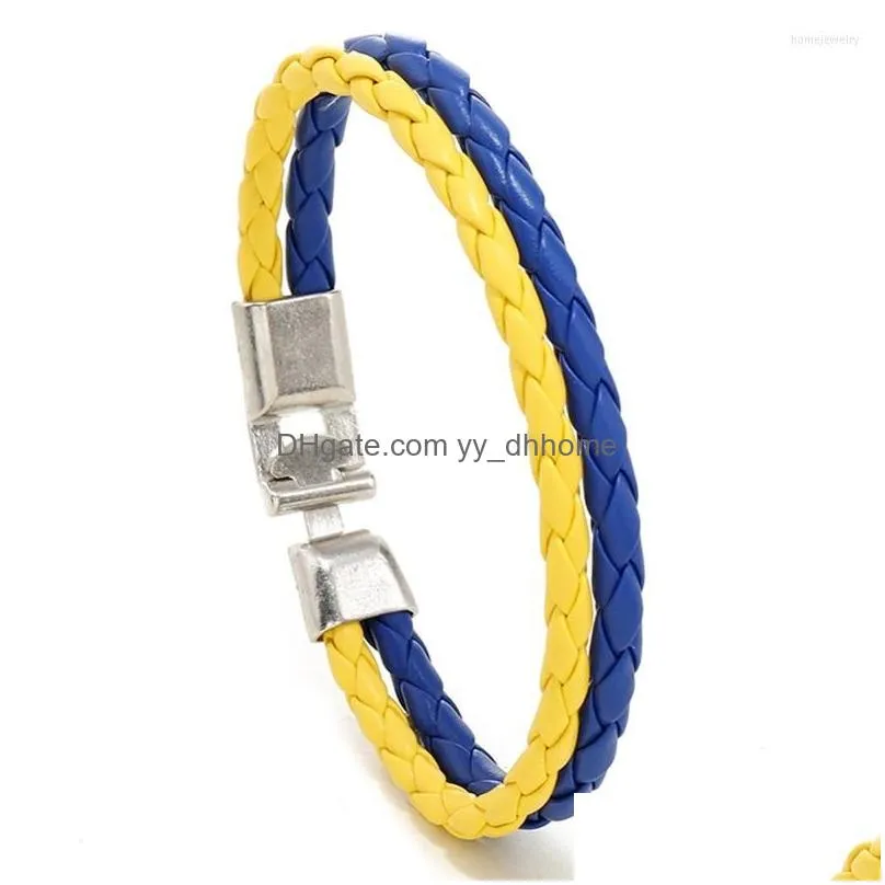 link bracelets blue yellow bracelet ukrainian flag color jewelry ukraine braided leather for men women kids