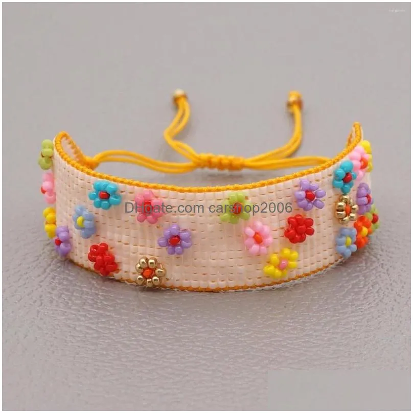 link bracelets simple bohemian handmade jewelry miyuki rice beads woven small daisy flowers love letter wide bracelet