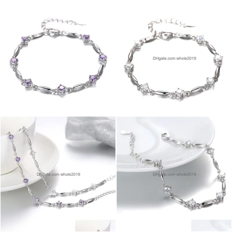 wholesaleer pure 925 silver braslet purple stone cz tennis bracelet amethyst braclet for women pulcera feminina sb026