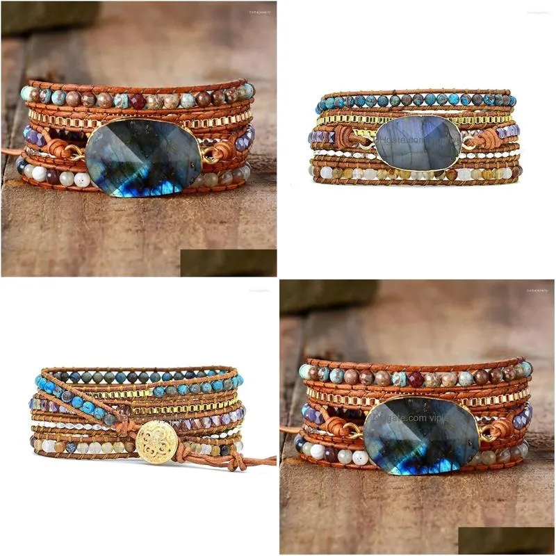 strand opal charm hand woven multilayer leather bracelet bohemian lovers womens love gift gemstone