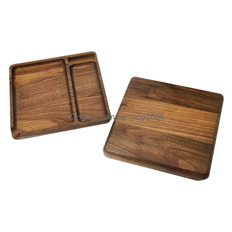 190mm square natural wooden rolling tray household smoking accessories with groove portable tobacco roll trays cigarette