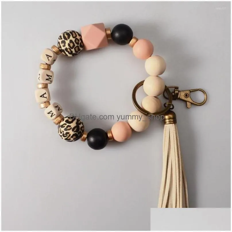 keychains mama bracelet keychain leopard print silicone bead fashion bag pendant 2022 mother day gift