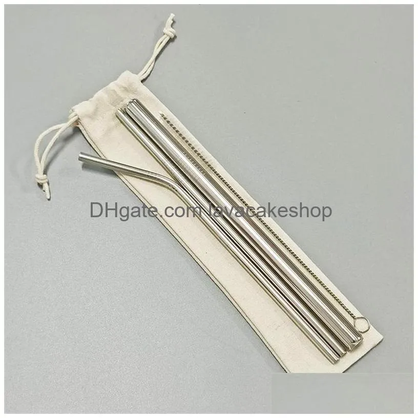 traight bend metal straws 4 piece set stainless steel reusable straw cleaning brush thick thin straws 2 9km g2