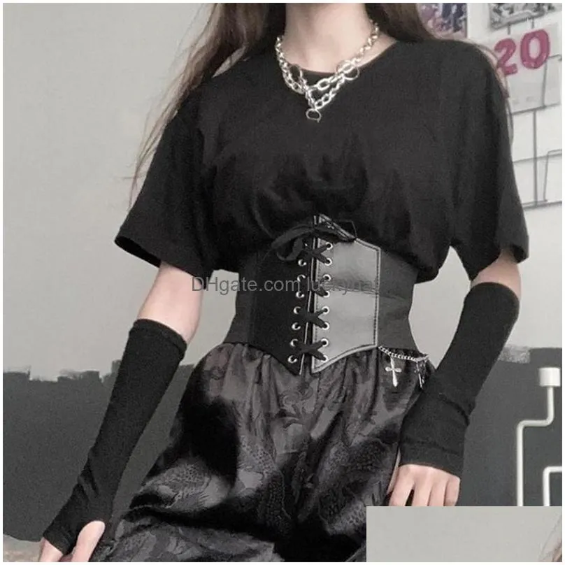 belts women laceup elastic waist belt ultra super wide tied waspie pu leather high corset