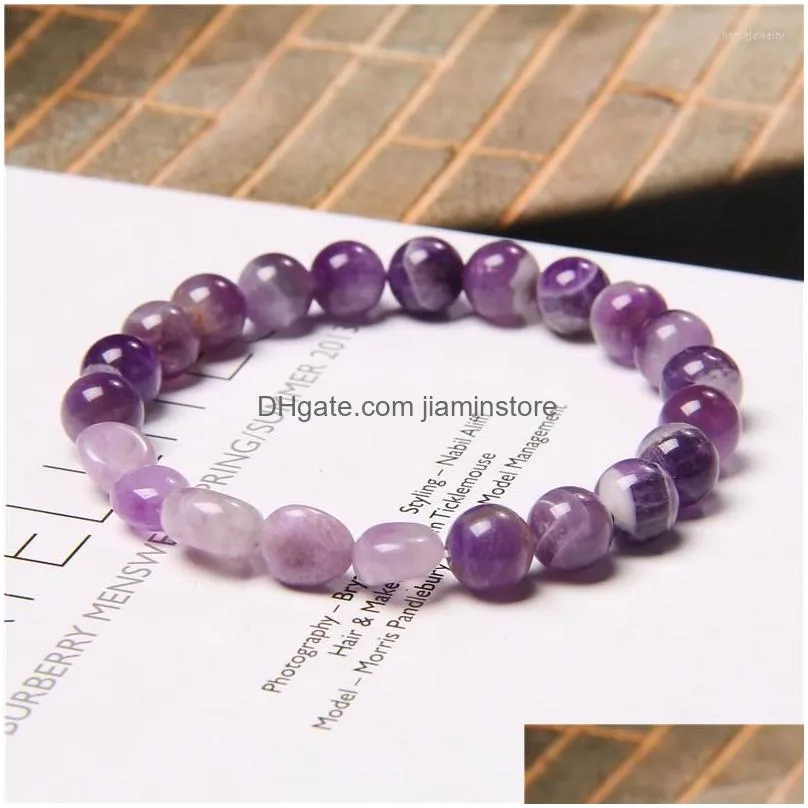 strand energy natural amethyst bracelet healing quartz purple crystal stone women jewelry male bangle stretch cure yoga relief