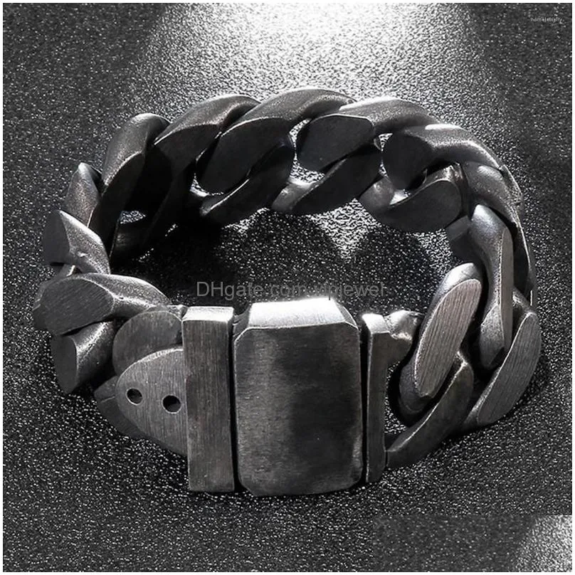 link bracelets retro black color jewelry 25mm wide men bracelet cuban links chains 316l stainless steel for bangle male accessory