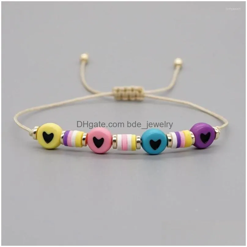 strand shinus women heart bracelets handmade fashion jewelry boho multicolor clay heishi disc beaded single bracelet for