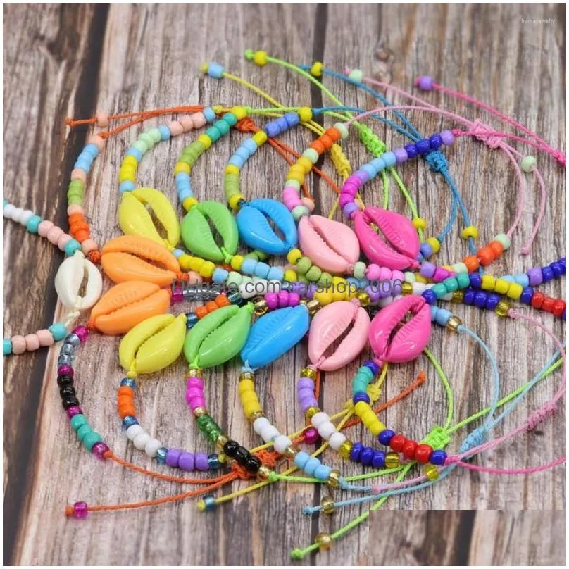 strand acrylic shell color rice pearl hand knitting bracelet anklet jewelry