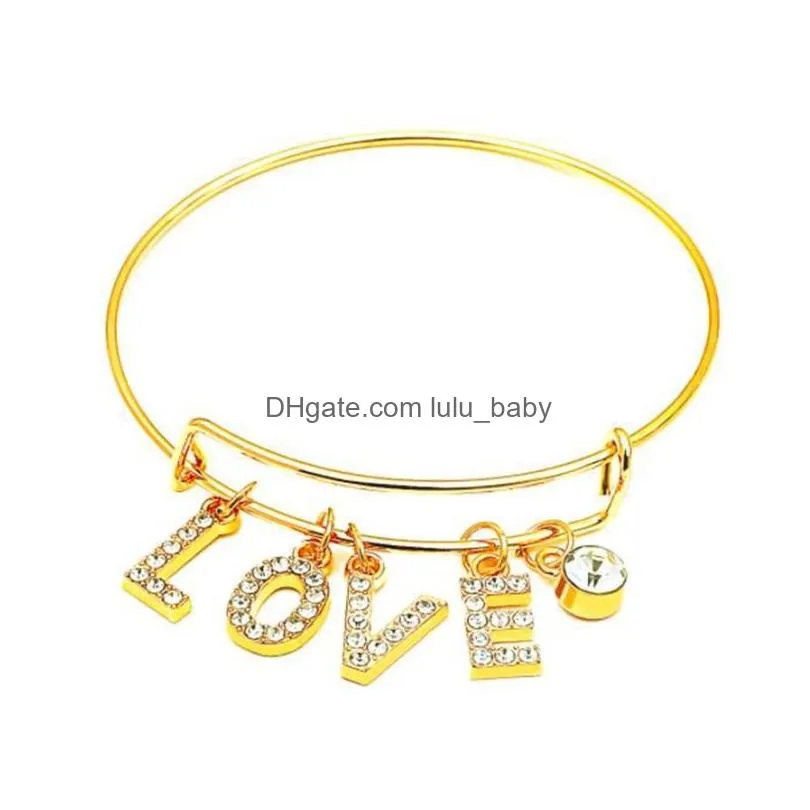 strand beaded strands love letter bangle bracelets for women zircon crystal alloy adjustable opening charm mujer pulseras jewelry