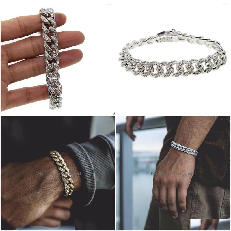 link bracelets 13mm  cuban chain gold silver color bracelet iced out crystal zirconia bling hip hop for men jewelry necklaces