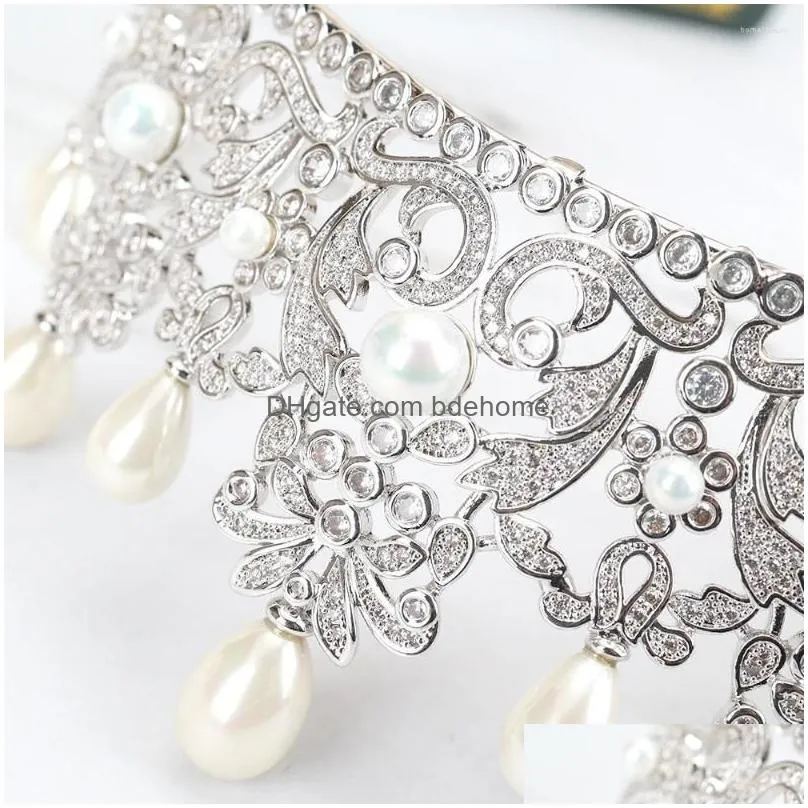 hair clips tirim pearl cubic zircon crown headband women tiaras wedding jewelry bride accessories headwear bridal