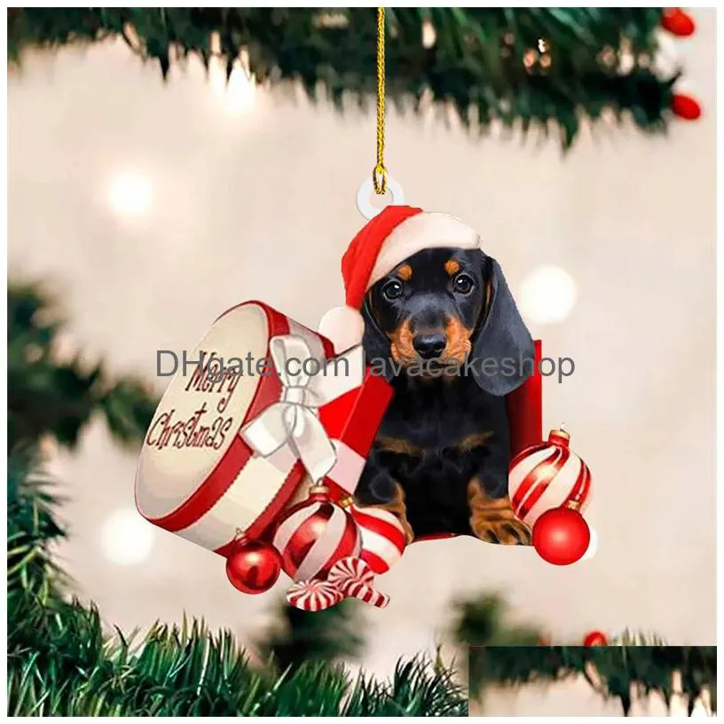 christmas tree hanging pendant acrylic santa dachshund tiny miniature xmas home ornament decoration