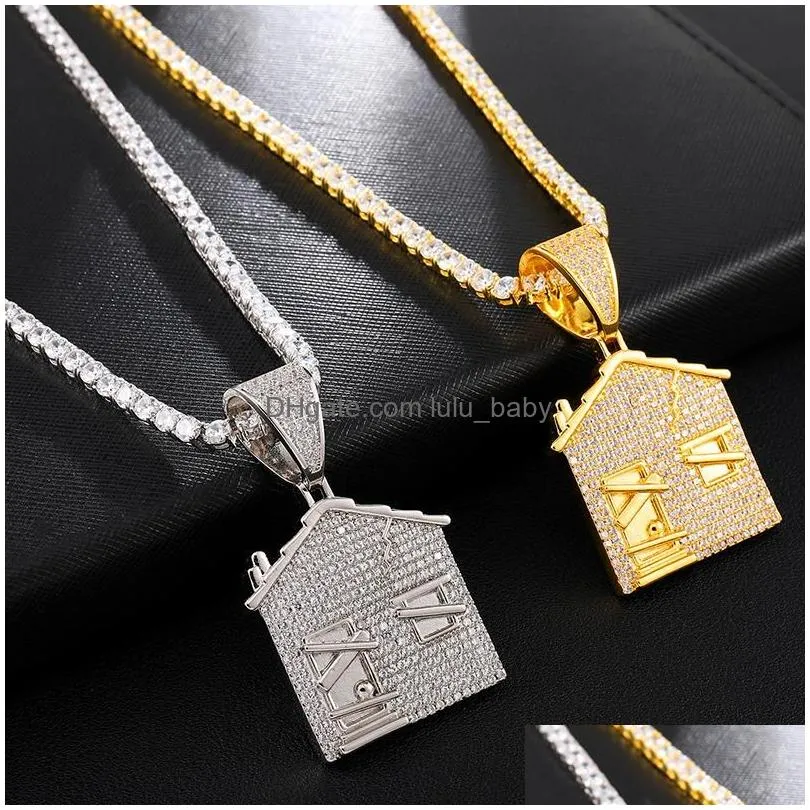 hip hop iced out bling cubic zirconia the bando trap house necklaces pendants for men rapper jewelry with tennis chain