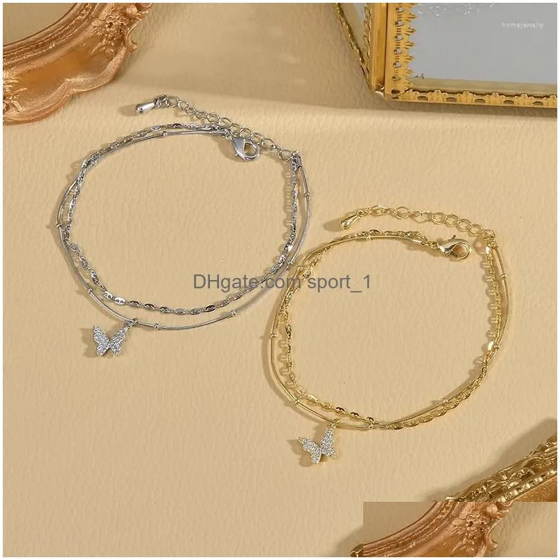 link bracelets arrival double layer butterfly bracelet for women girl shiny crystal bangle hand chain elegant fine jewelry birthday