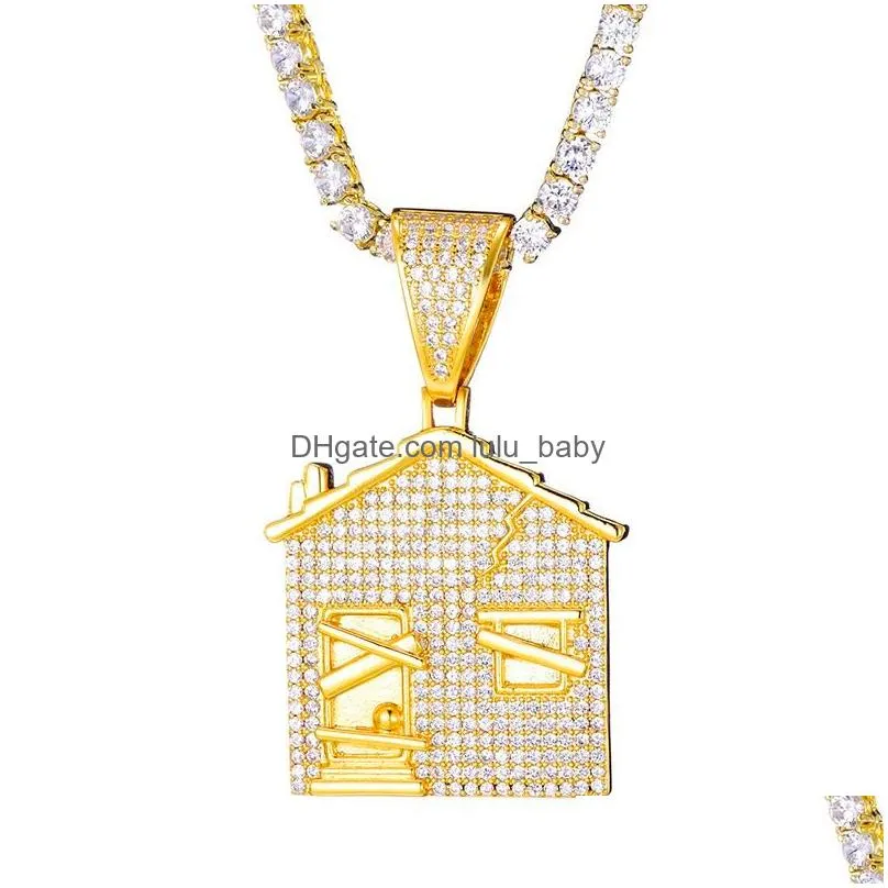 hip hop iced out bling cubic zirconia the bando trap house necklaces pendants for men rapper jewelry with tennis chain