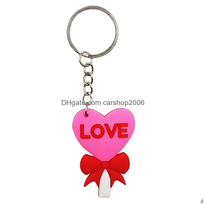romantic love keychain pendant pvc bear cake cartoon key chain luggage decoration keyring valentine day gift